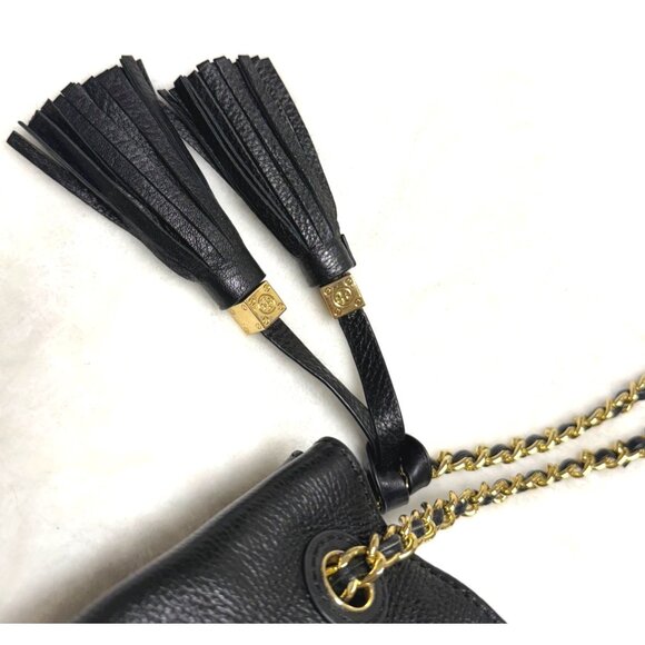 Tory Burch Thea Chain Slouchy Shoulder Bag $495 black/gold logo tassels divided - Picture 8 of 14